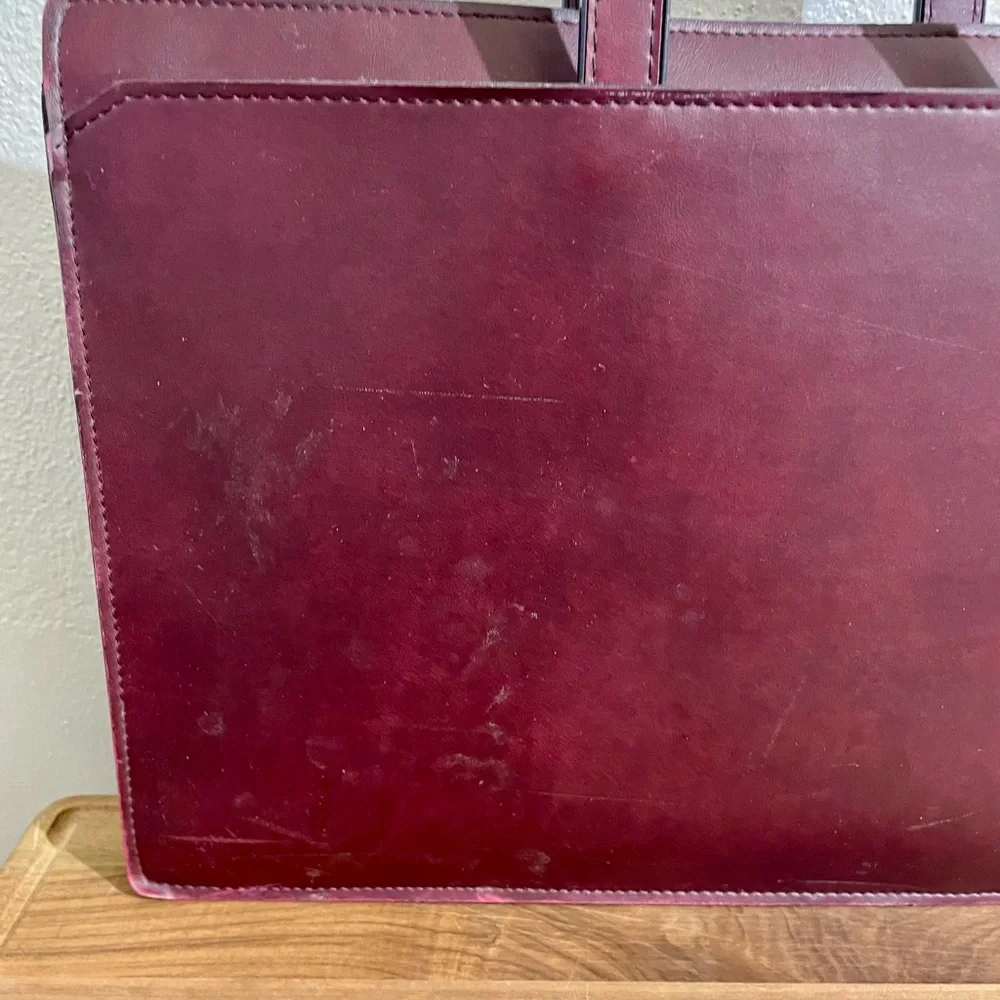 Vintage Leather Briefcase Oxblood Dual Handle Zip Structured Work Organizer